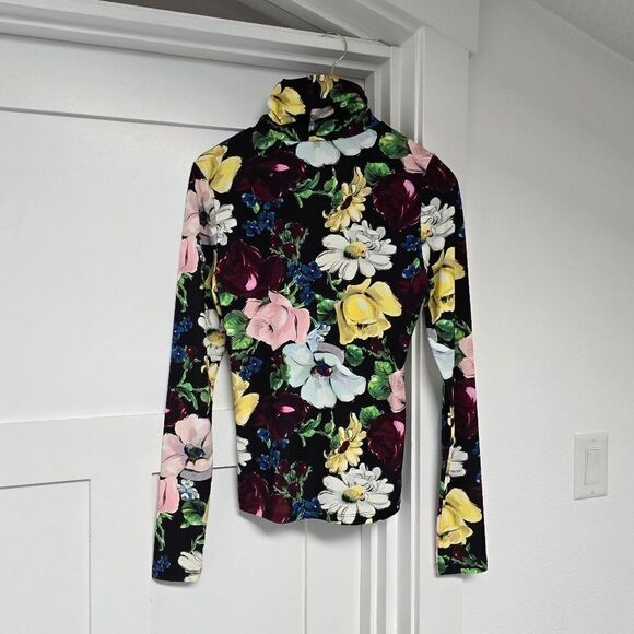 Essentiel Antwerp Ali High Neck Turtleneck Long Sleeve Jersey Top in Floral - Picture 8 of 13